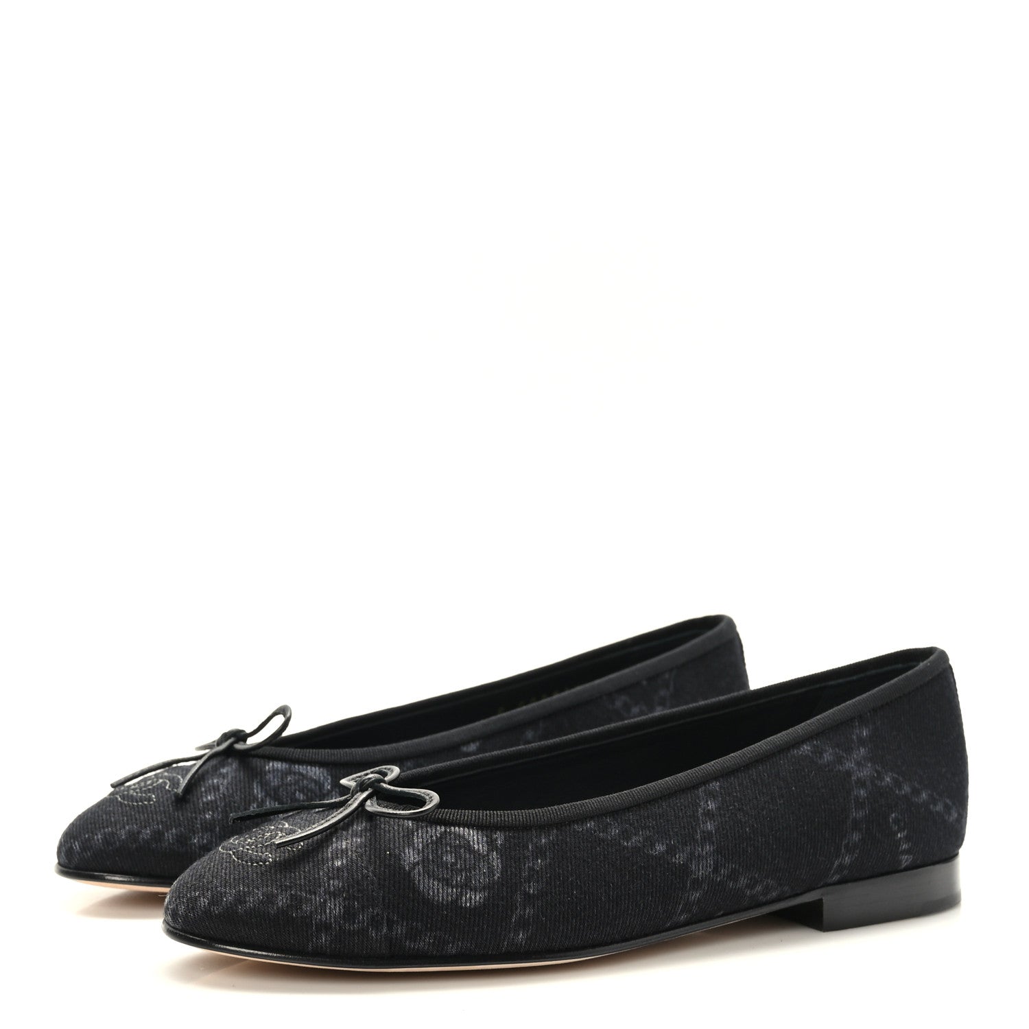 Chanel Denim Printed Cap Toe Ballerina Flats 38.5 Black White 3 of 9