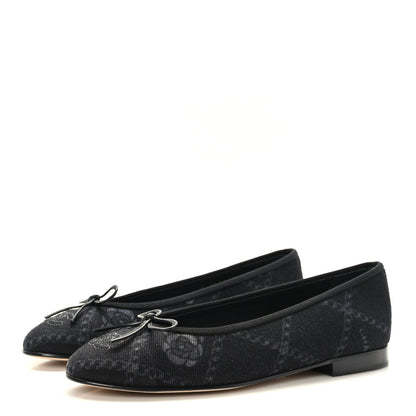 Chanel Denim Printed Cap Toe Ballerina Flats 38.5 Black White 3 of 9