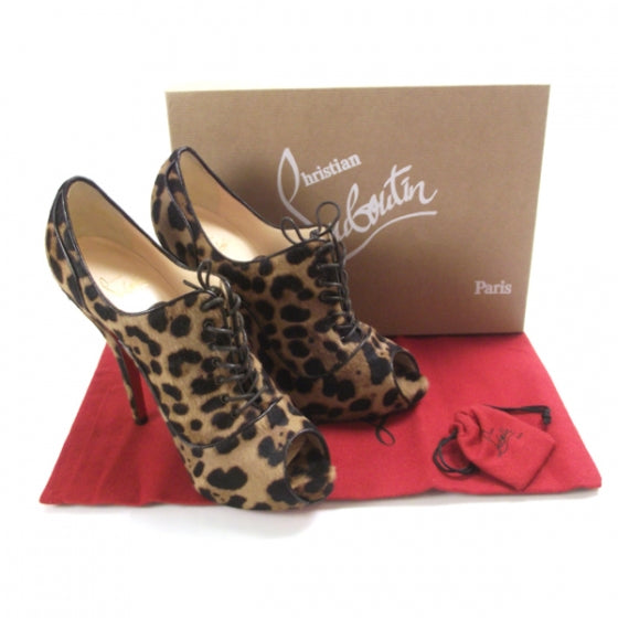 Leopard Calf Hair Lady Derby Ankle Boots 39.5