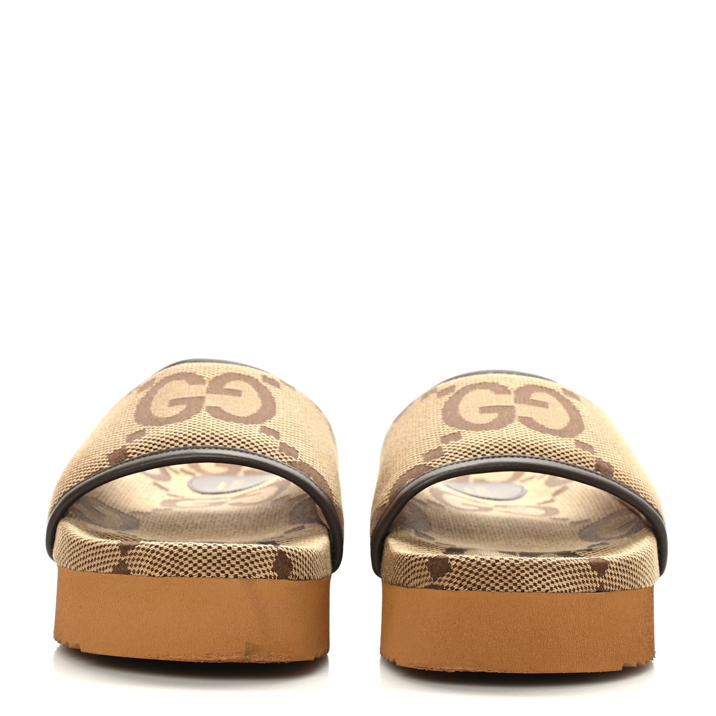 Monogram Jumbo GG Nappa Samoa Platform 40mm Slide Sandals 39 Camel Ebony New Acero