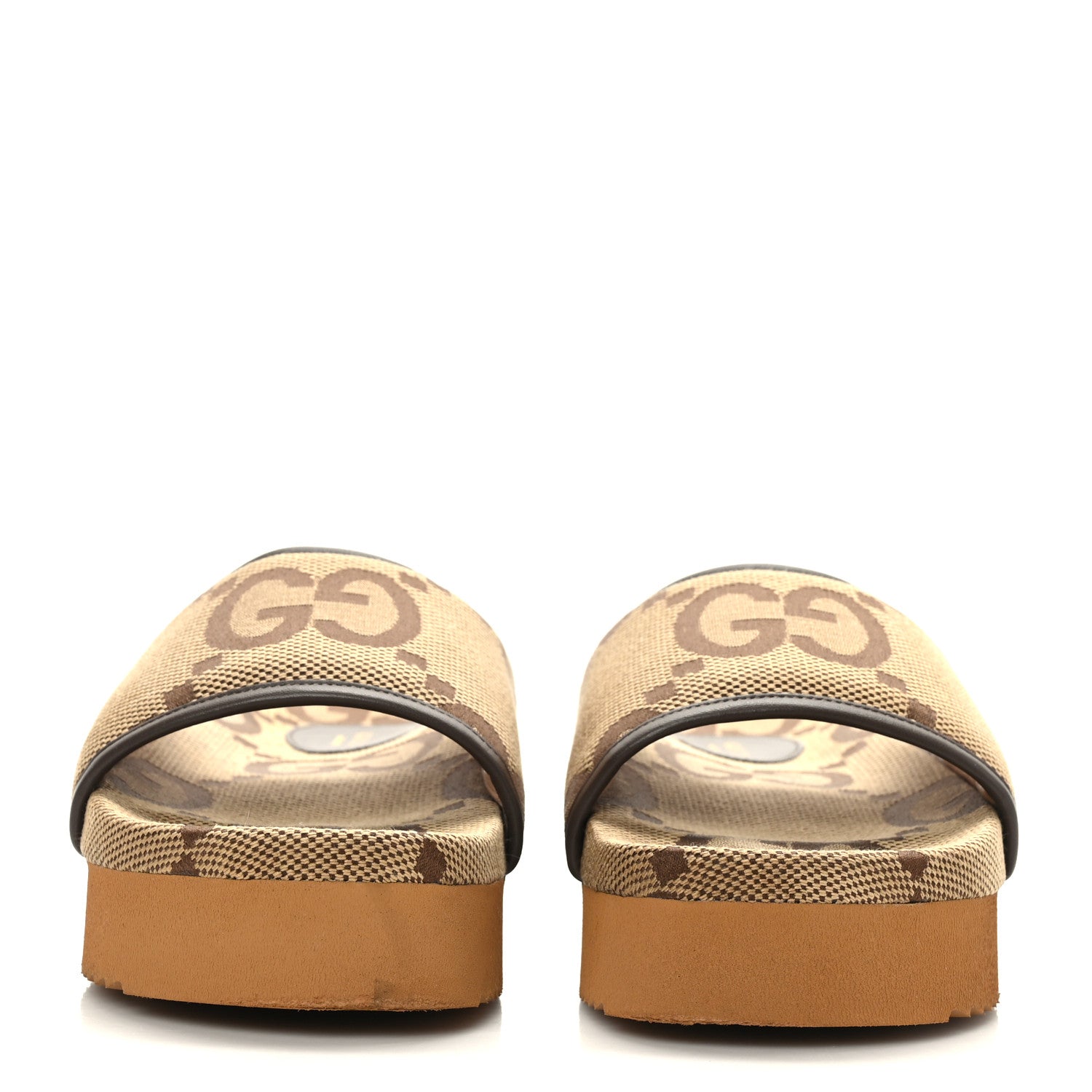 Gucci Monogram Jumbo GG Nappa Samoa Platform 40mm Slide Sandals 39 Camel Ebony New Acero 2 of 8