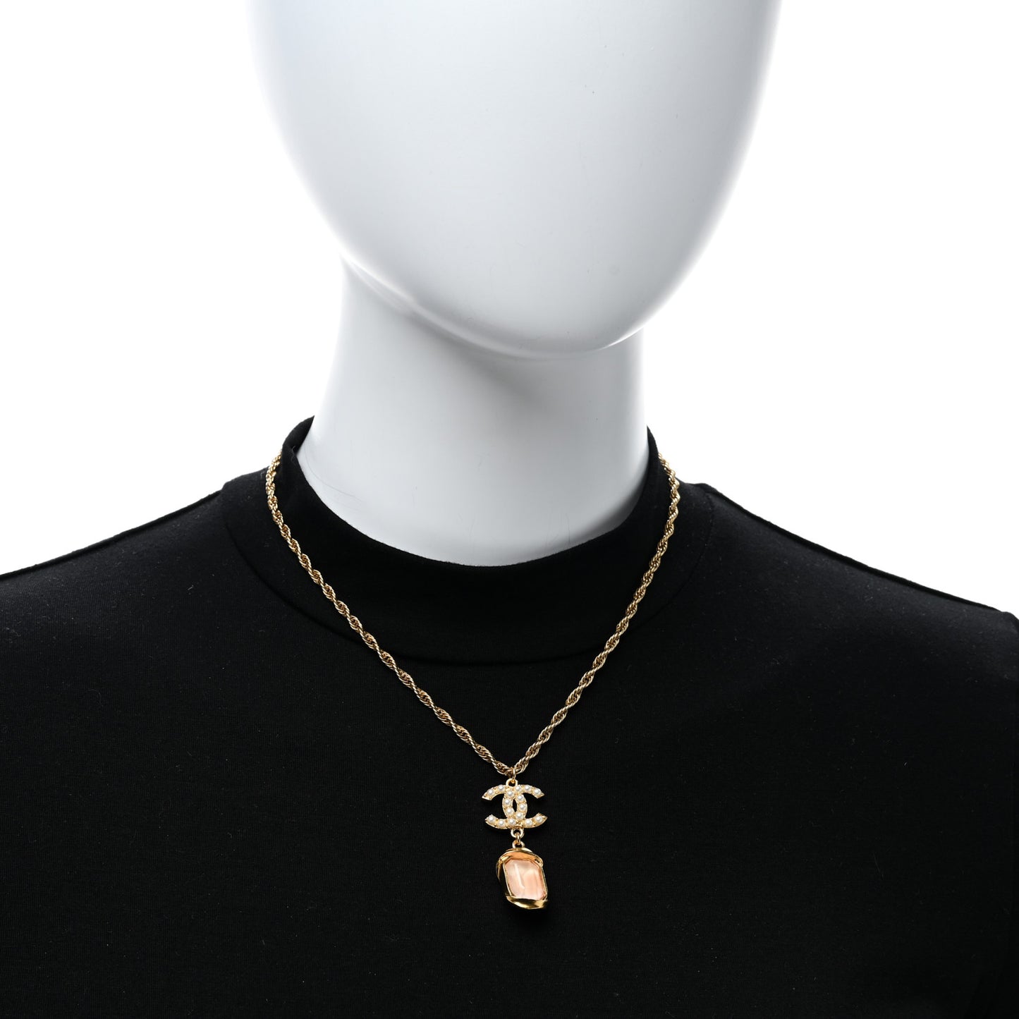 Pearl Crystal CC Pendant Necklace Gold Pink Pearly White