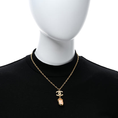Chanel Pearl Crystal CC Pendant Necklace Gold Pink Pearly White 3 of 4
