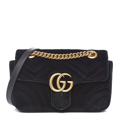 Gucci Velvet Matelasse Mini GG Marmont Shoulder Bag Black 1 of 14