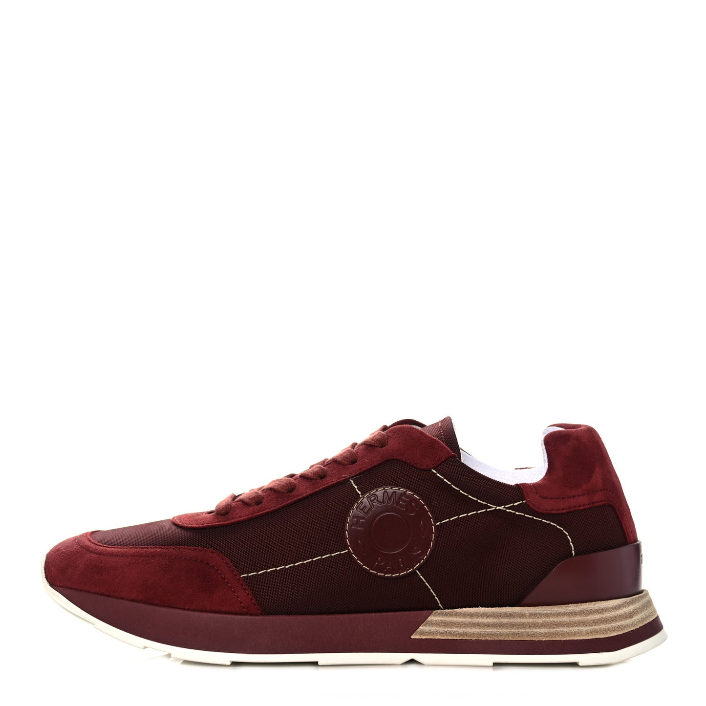 Technical Canvas Calfskin Womens Drive Sneakers 37.5 Bordeaux
