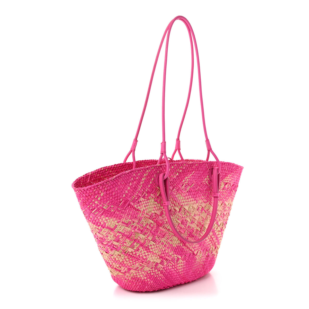 Iraca Palm Calfskin Small Anagram Basket Bag Fuchsia