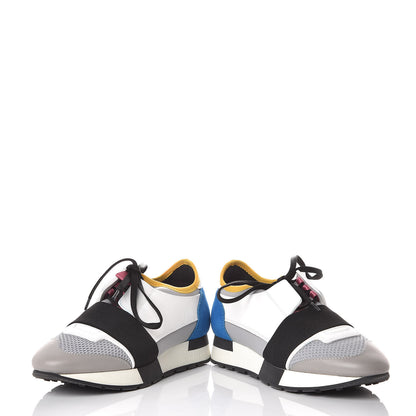 Balenciaga Mesh Calfskin Neoprene Suede Womens Race Runner Sneakers 36 Gris Blue White 5 of 10