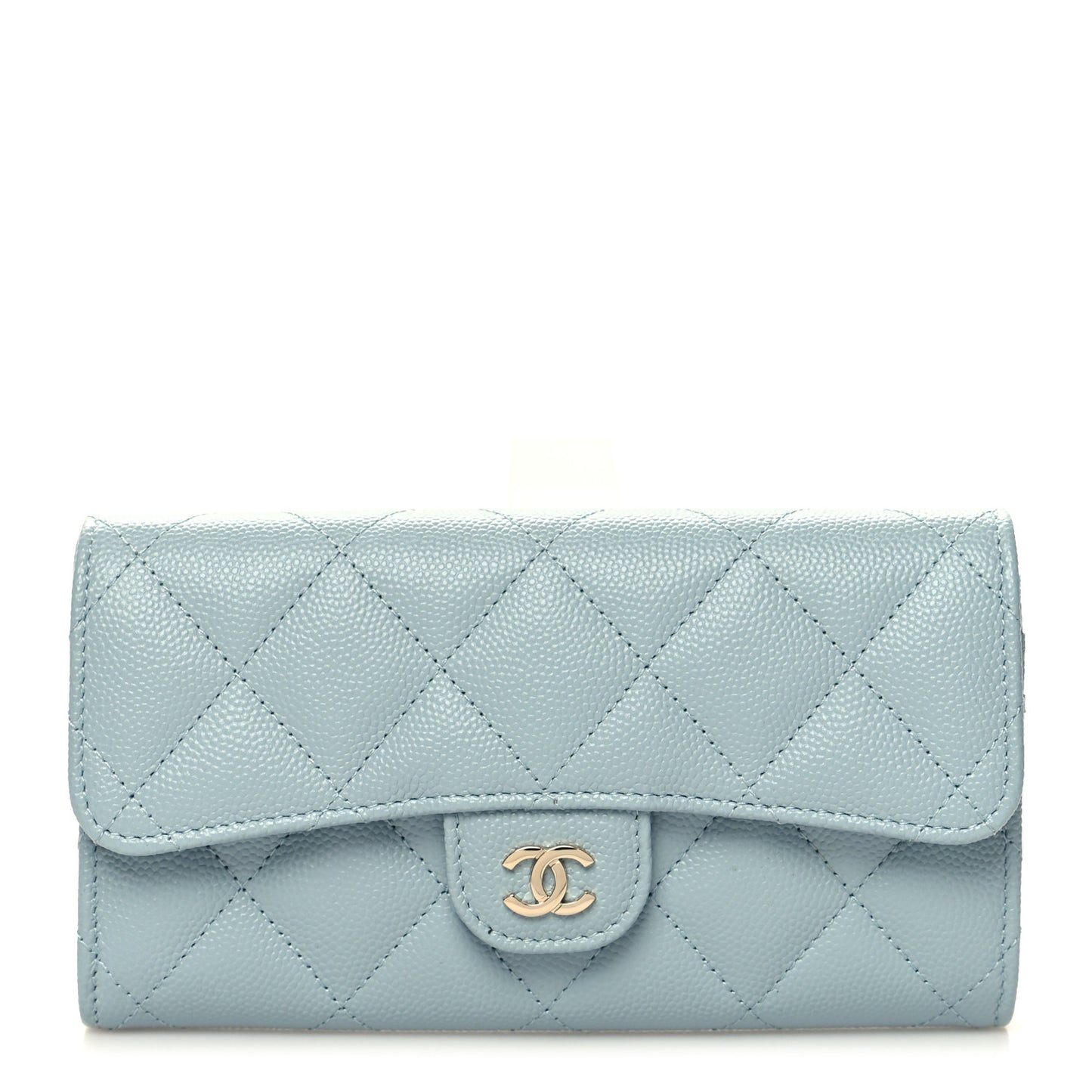 Caviar Quilted Medium Gusset Flap Wallet Light Blue
