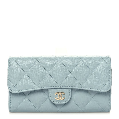 Chanel Caviar Quilted Medium Gusset Flap Wallet Light Blue 1 of 10