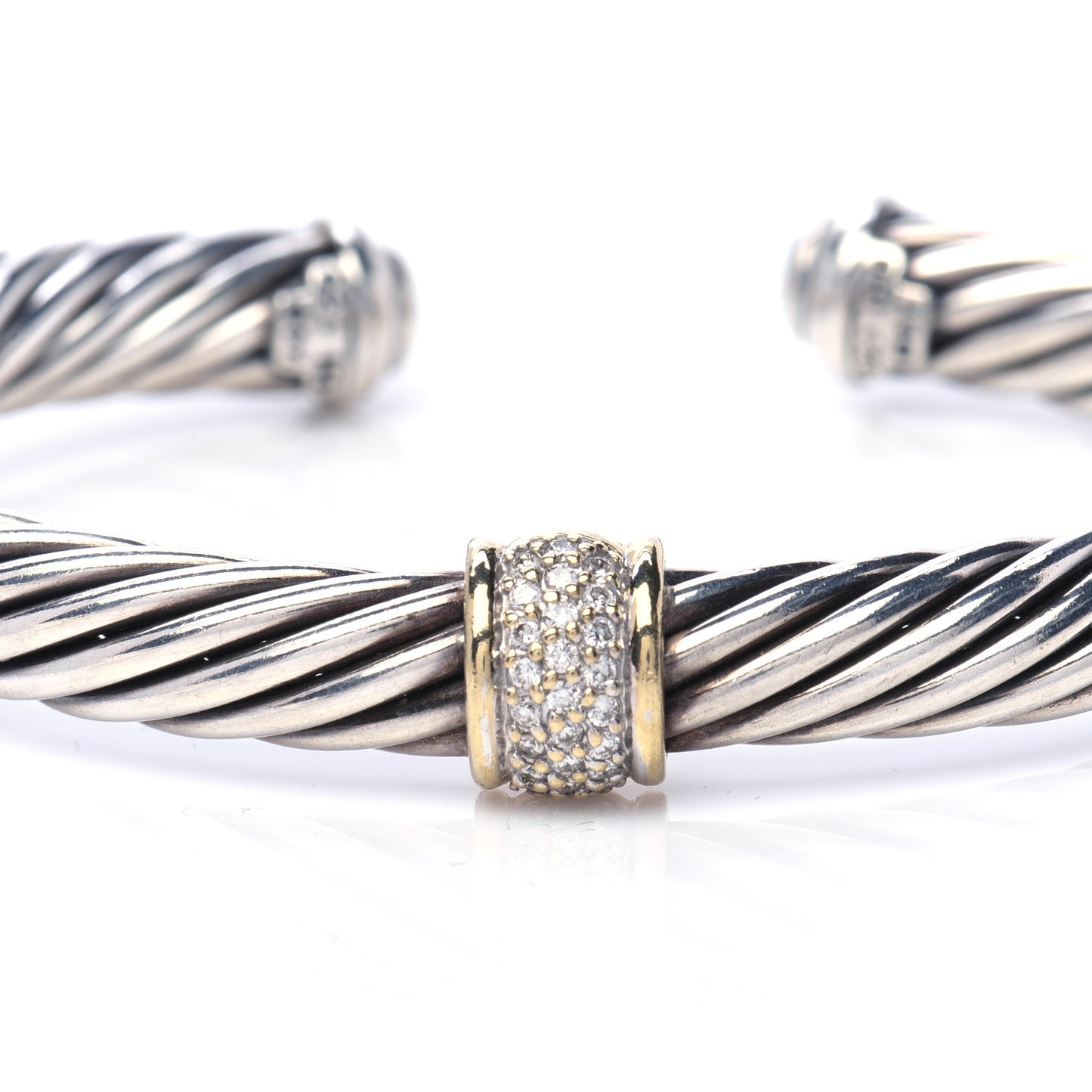 Sterling Silver 18K Yellow Gold Diamond 7mm Cable Classics Station Bracelet