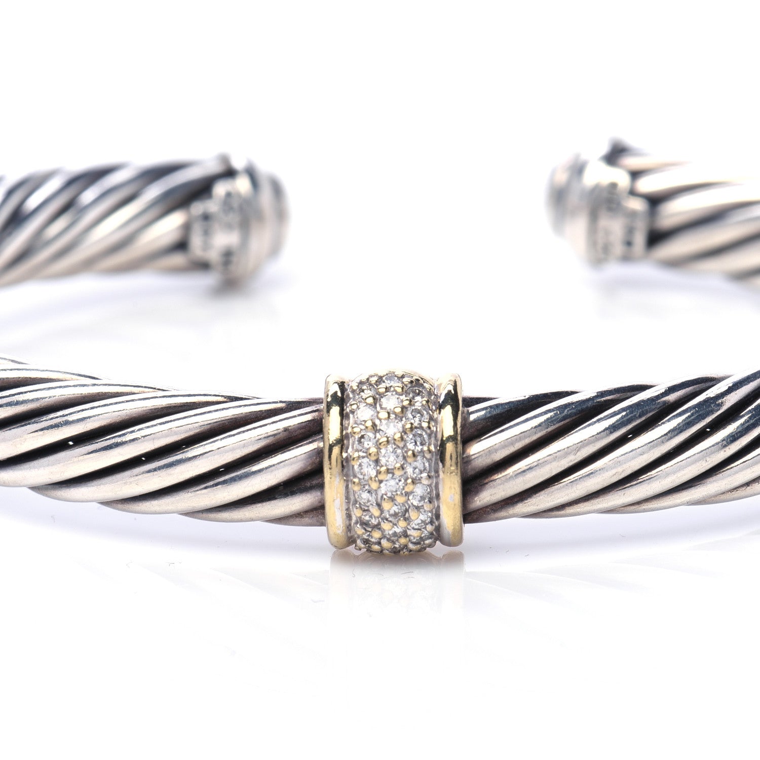 David Yurman Sterling Silver 18K Yellow Gold Diamond 7mm Cable Classics Station Bracelet 6 of 6