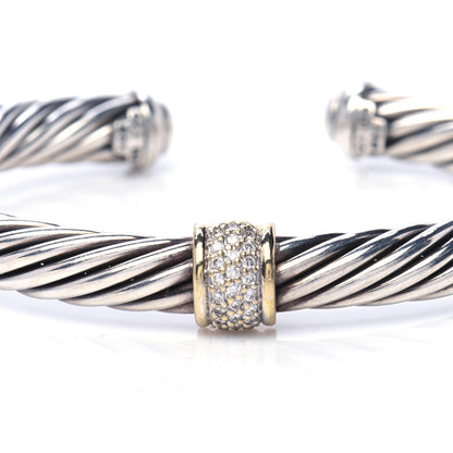 David Yurman Sterling Silver 18K Yellow Gold Diamond 7mm Cable Classics Station Bracelet 6 of 6