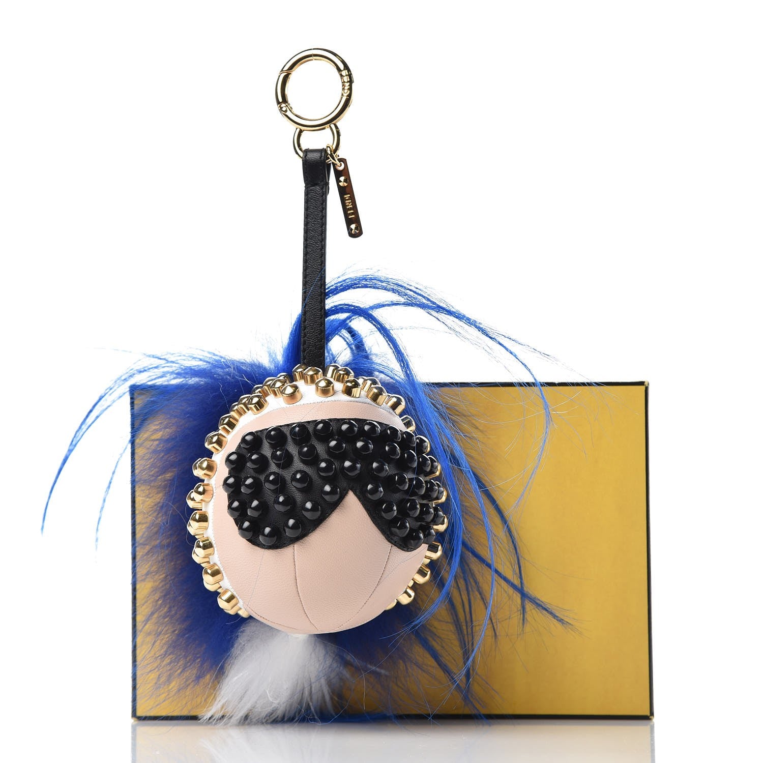 Fendi Lambskin Goat Fur Studded Punkarlito Bag Charm Blue 5 of 5