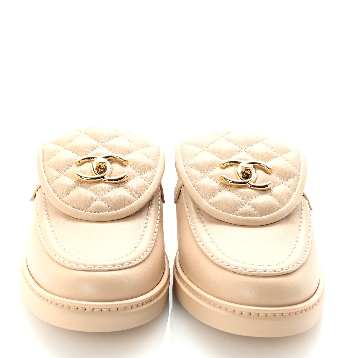 CHANEL ベージュ 花モチーフ ミュール Chanel Lambskin Quilted CC Turnlock Mules 41 Light Beige 1660080