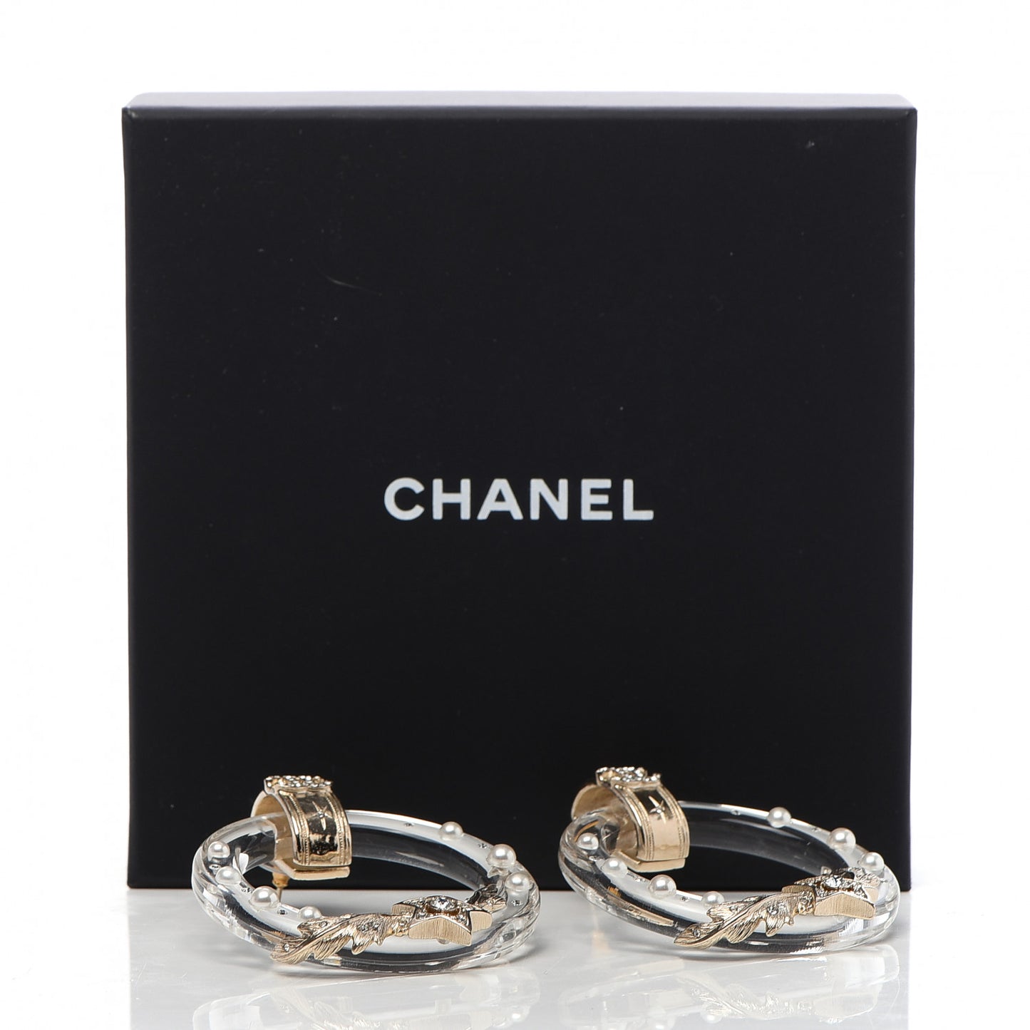 Acrylic Crystal Pearl CC Earrings Gold