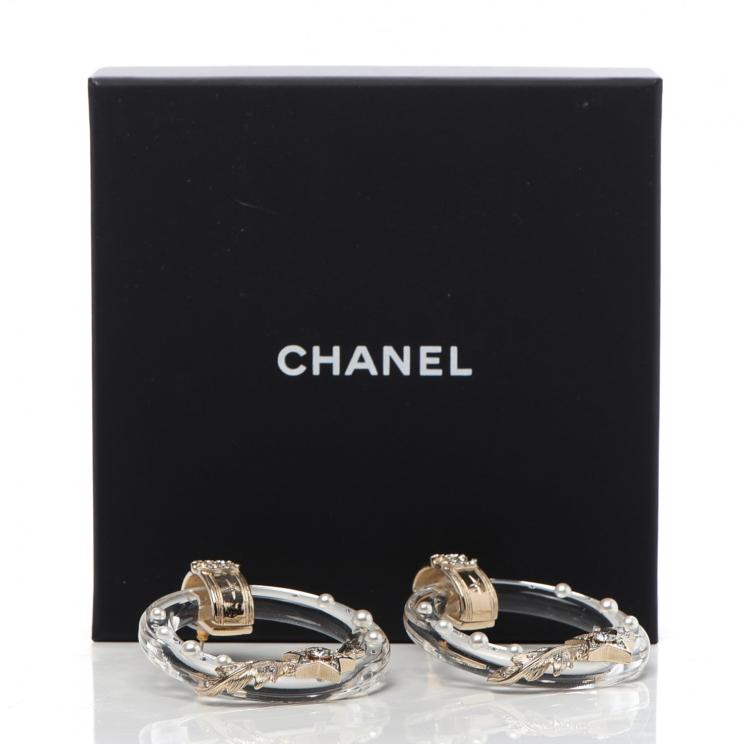 Chanel Acrylic Crystal Pearl CC Earrings Gold 5 of 5