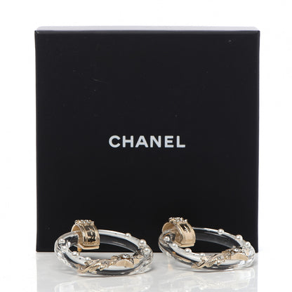 Chanel Acrylic Crystal Pearl CC Earrings Gold 5 of 5