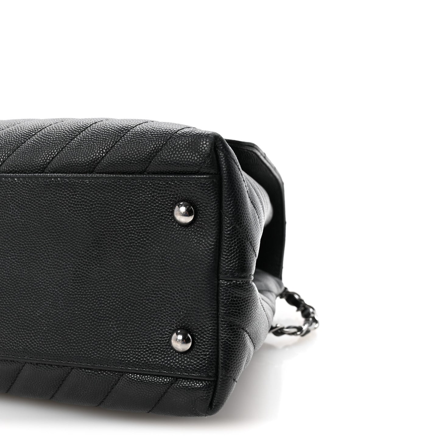 Caviar Chevron Quilted Medium Coco Handle Flap Black