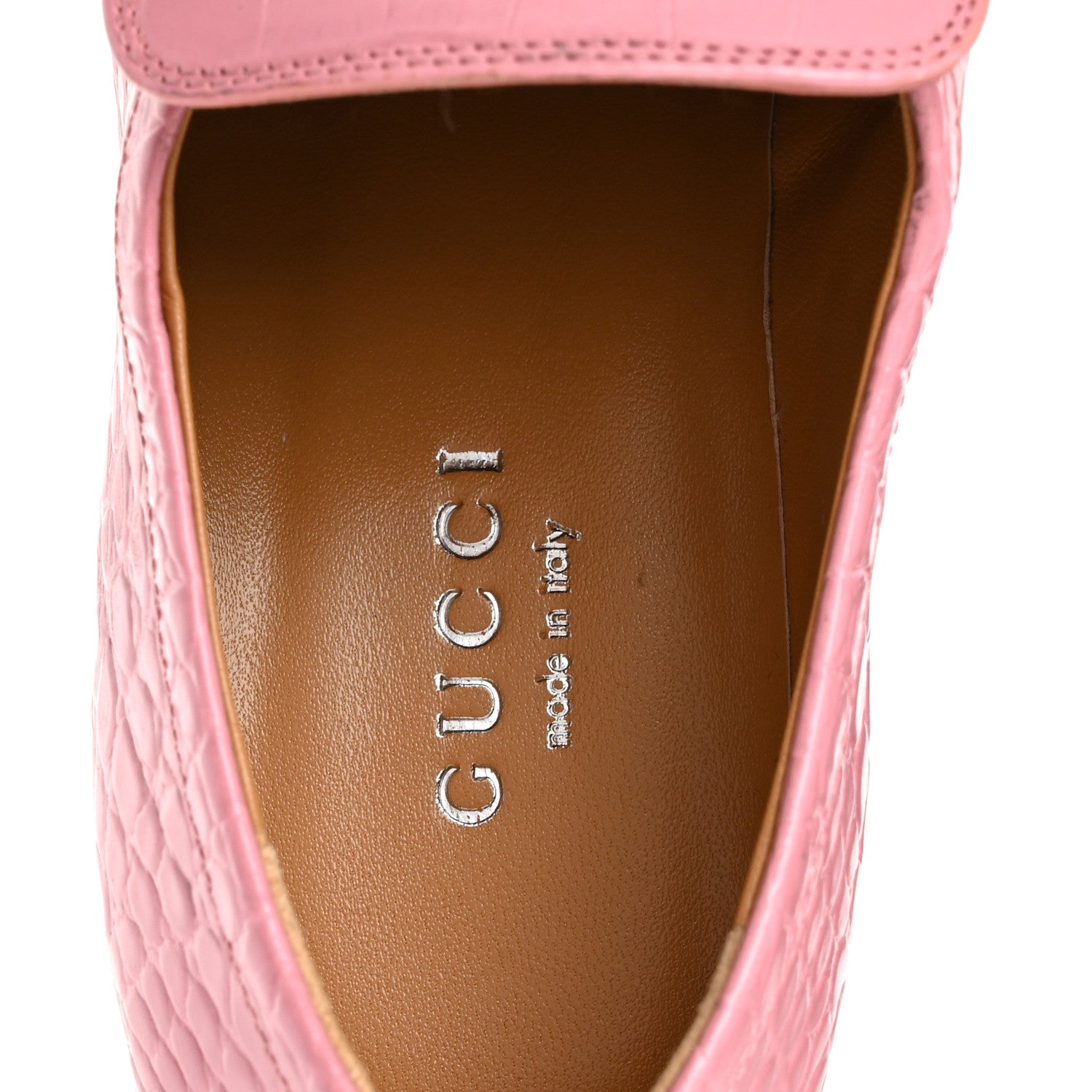 Gucci Croco Calf Lux Granada Kid Horsebit Platform Loafers 35.5 Butterfly Pink 7 of 10