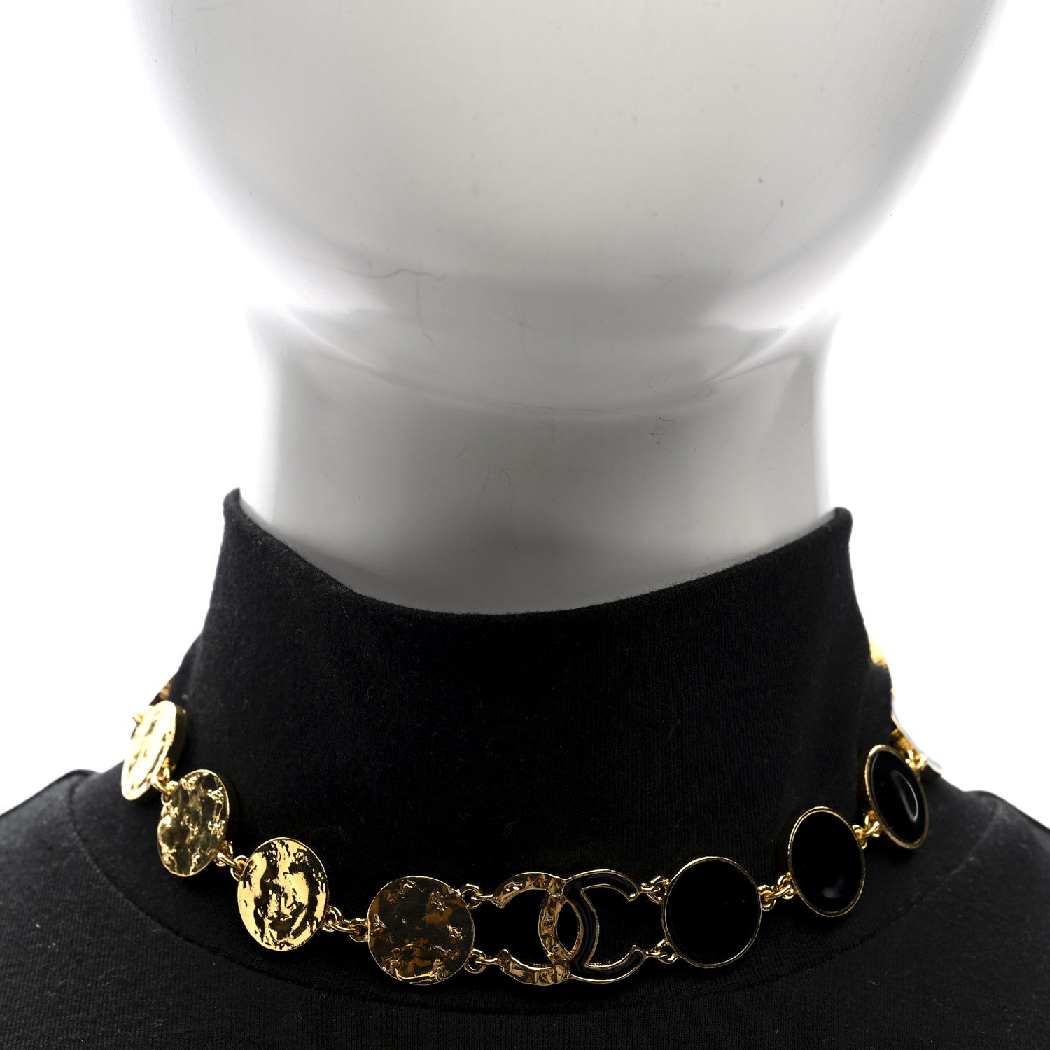 Chanel Metal Enamel Disc CC Choker Necklace Gold Black 2 of 4