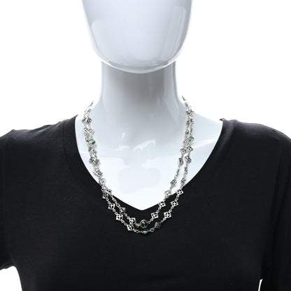 David Yurman Sterling Silver 18K Yellow Gold Blue Topaz Logo Chain Necklace 3 of 4