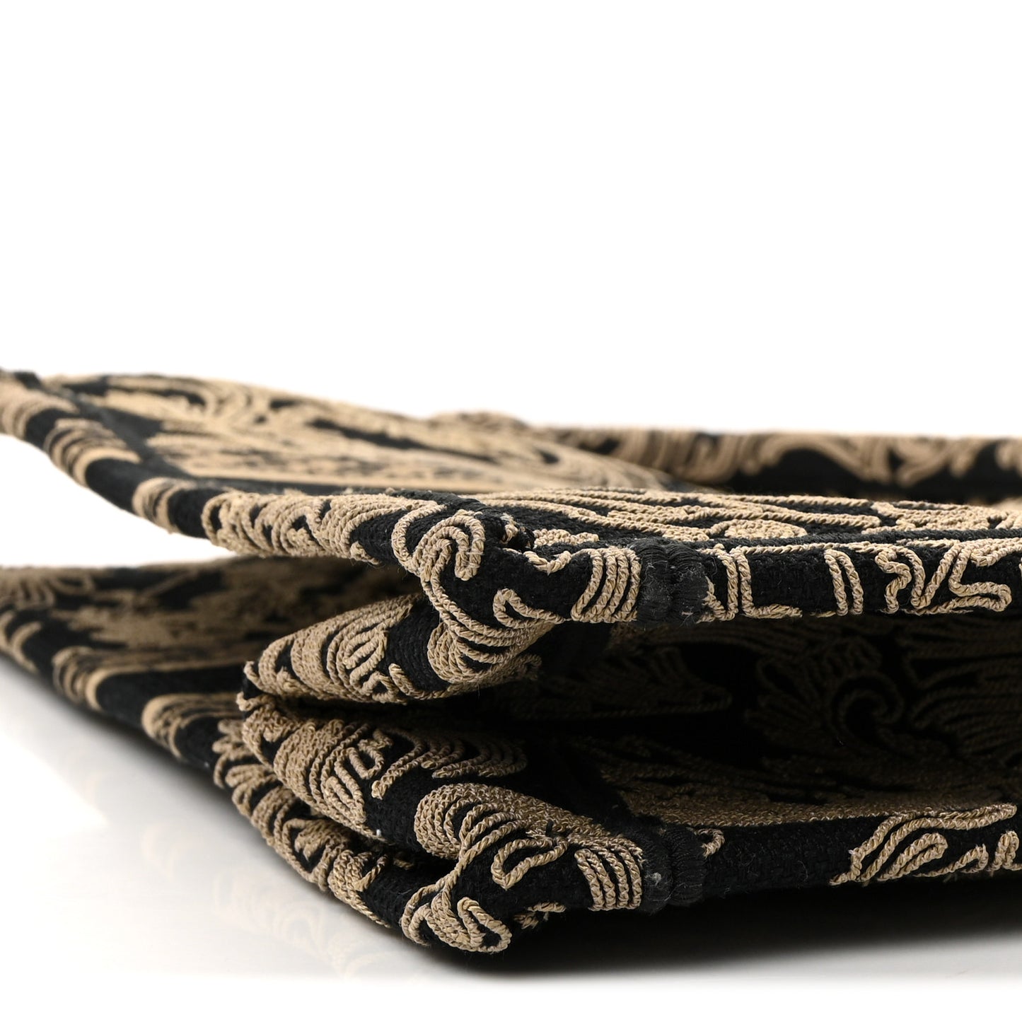 Canvas Embroidered Large Ornamental Cornely Effect Book Tote Black Beige