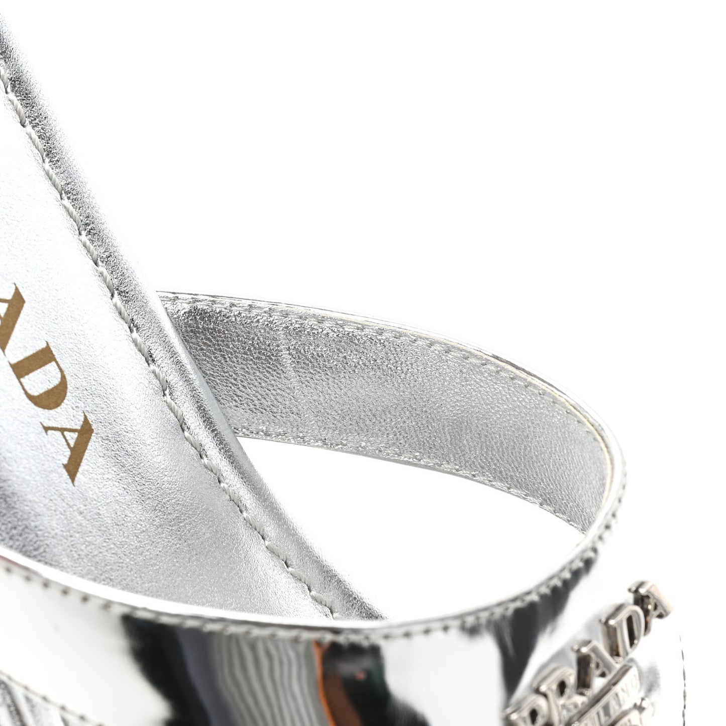 Metallic Calfskin Logo Thong Sandals 35.5 Silver