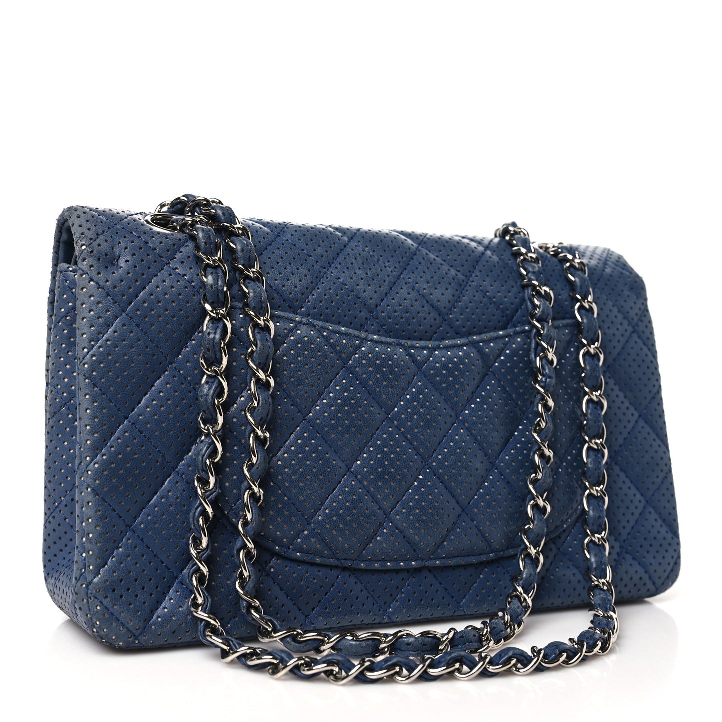 Lambskin Perforated Medium Double Flap Blue