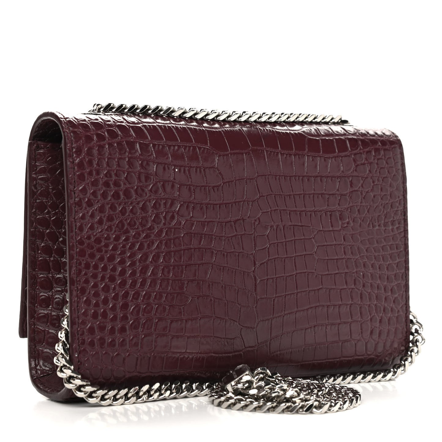 Calfskin Crocodile Embossed Small Classic Monogram Kate Tassel Satchel Palissandre