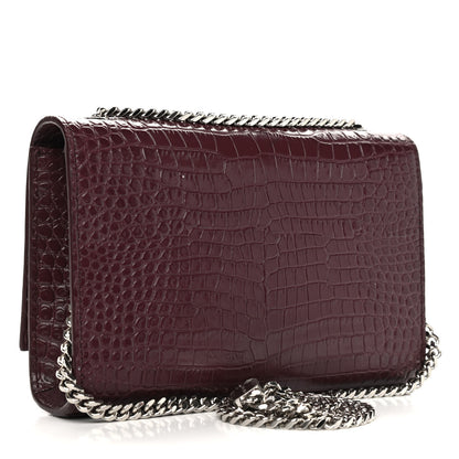 Saint Laurent Calfskin Crocodile Embossed Small Classic Monogram Kate Tassel Satchel Palissandre 3 of 9