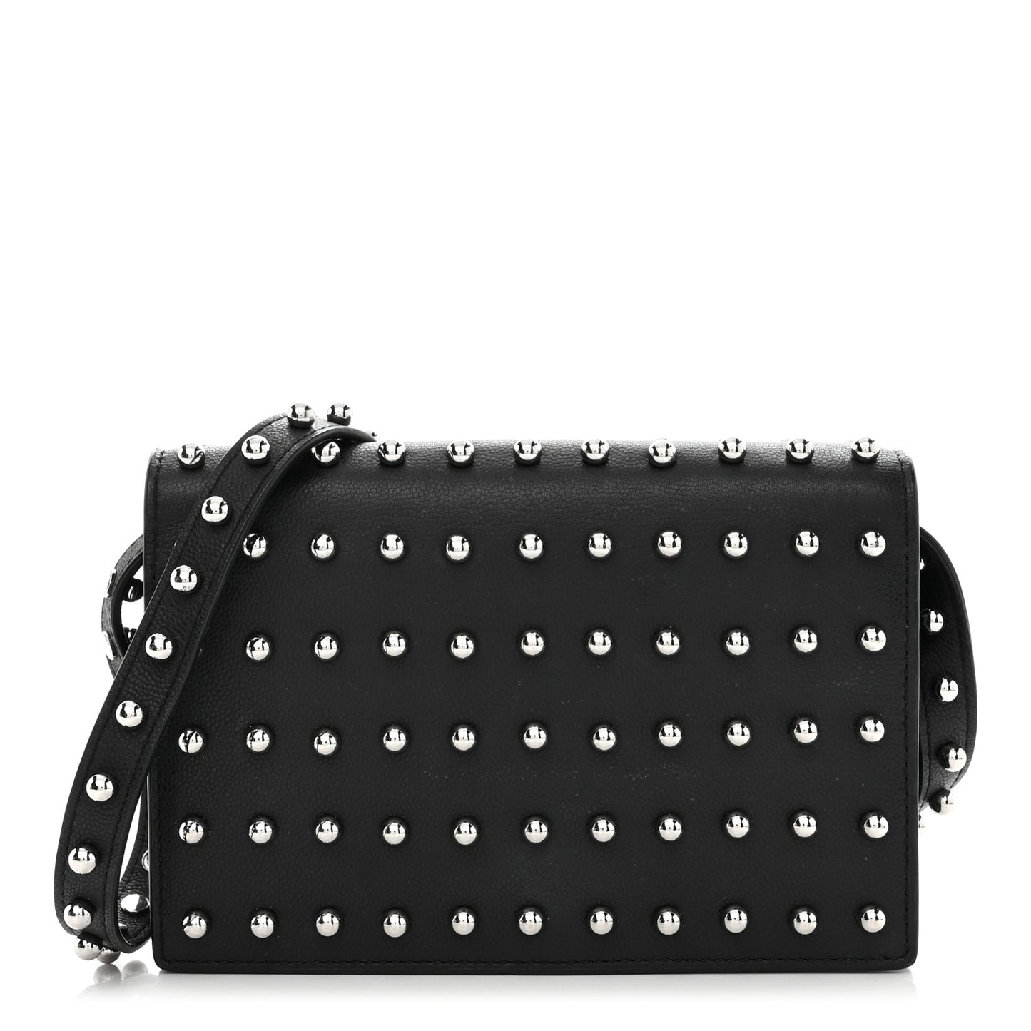 Calfskin Studded Prisma Double Biker Crossbody Bag Black