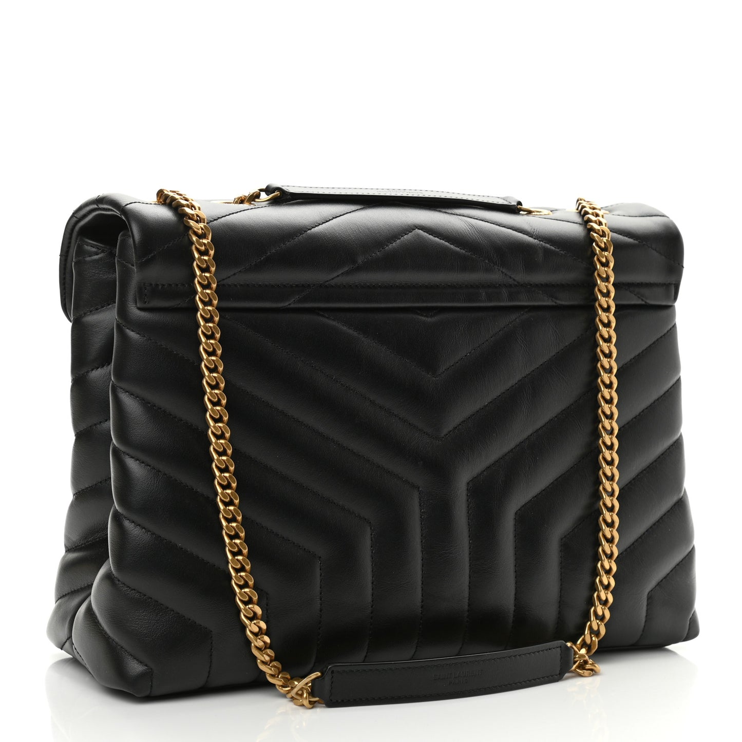 Calfskin Y Quilted Monogram Medium Loulou Chain Satchel Black