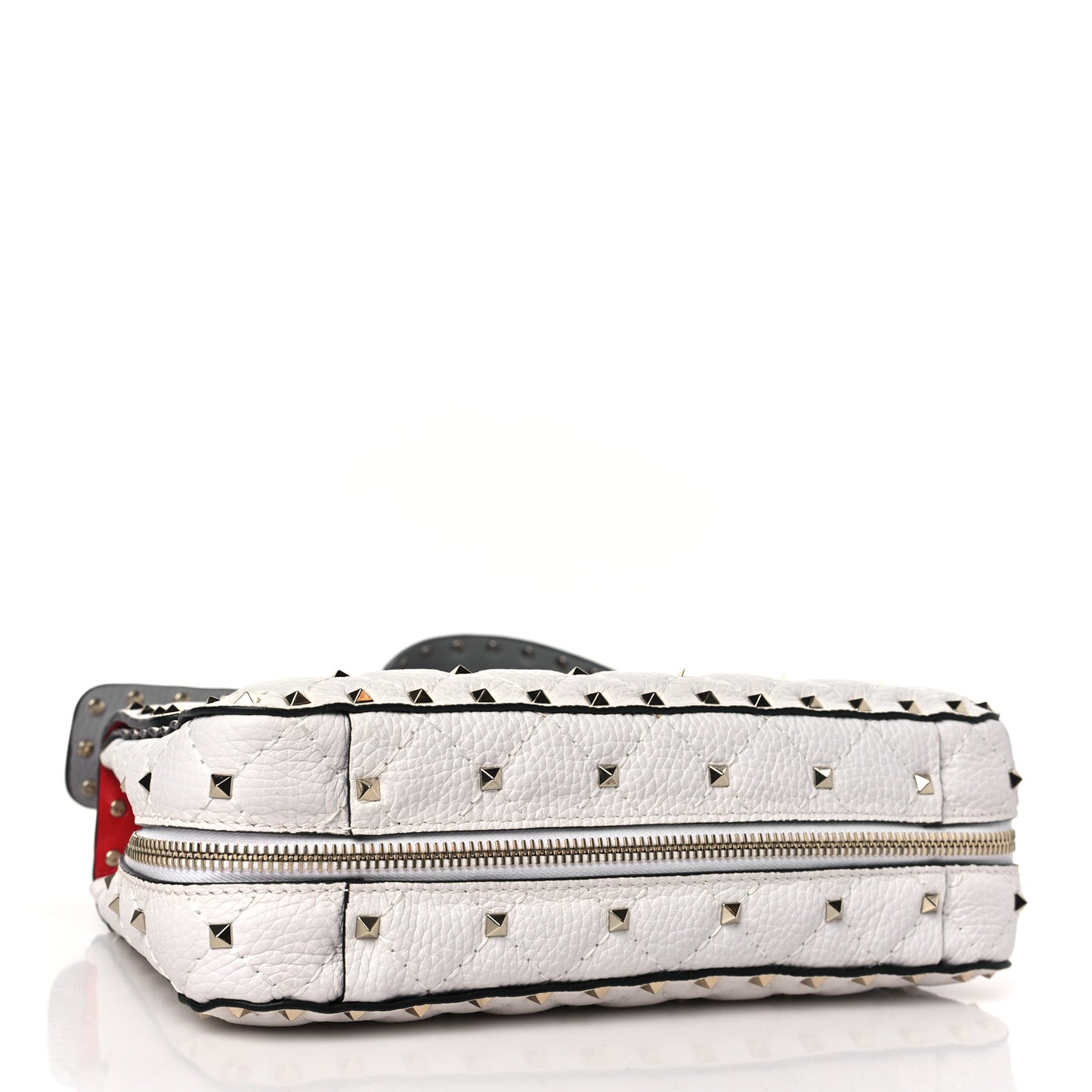 Grained Calfskin Medium Rockstud Spike Shoulder Bag White Grey