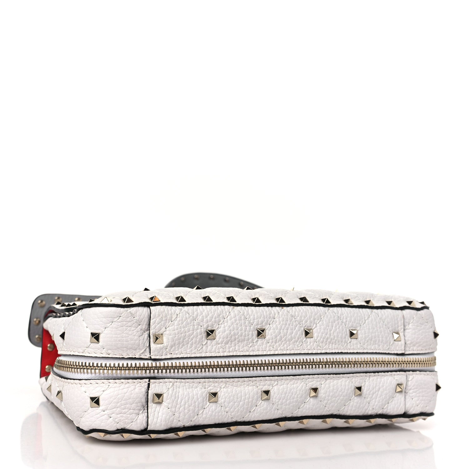 Valentino Garavani Grained Calfskin Medium Rockstud Spike Shoulder Bag White Grey 4 of 8