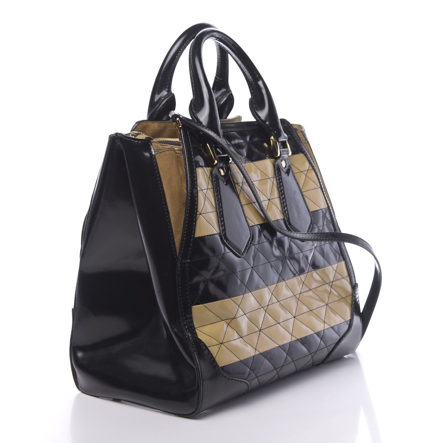 Burberry Patent Quilted Bi-Color Medium Albett Tote Black Gold 3 of 13