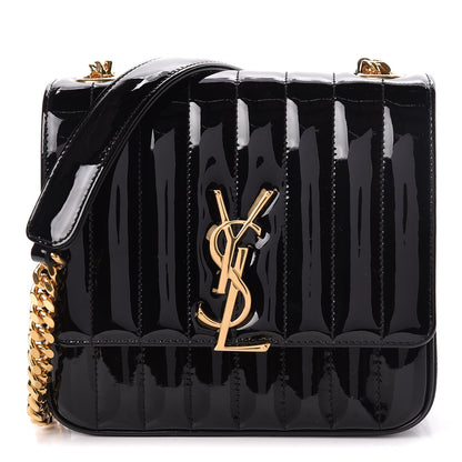 Saint Laurent Patent Calfskin Matelasse Monogram Medium Vicky Chain Bag Black 1 of 11