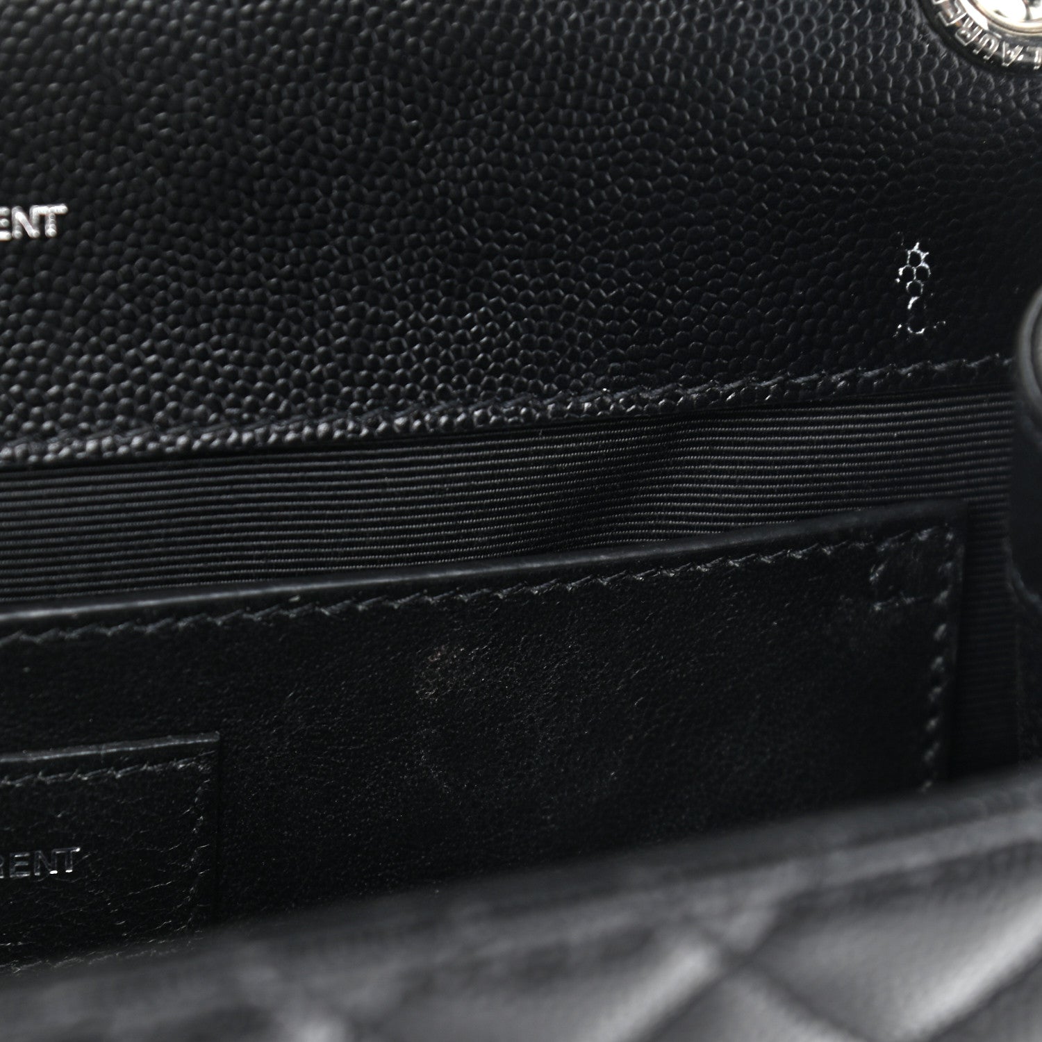 Saint Laurent Grain De Poudre Textured Mixed Matelasse Triquilt Medium Monogram Satchel Black 7 of 11