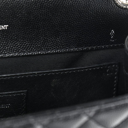 Saint Laurent Grain De Poudre Textured Mixed Matelasse Triquilt Medium Monogram Satchel Black 7 of 11