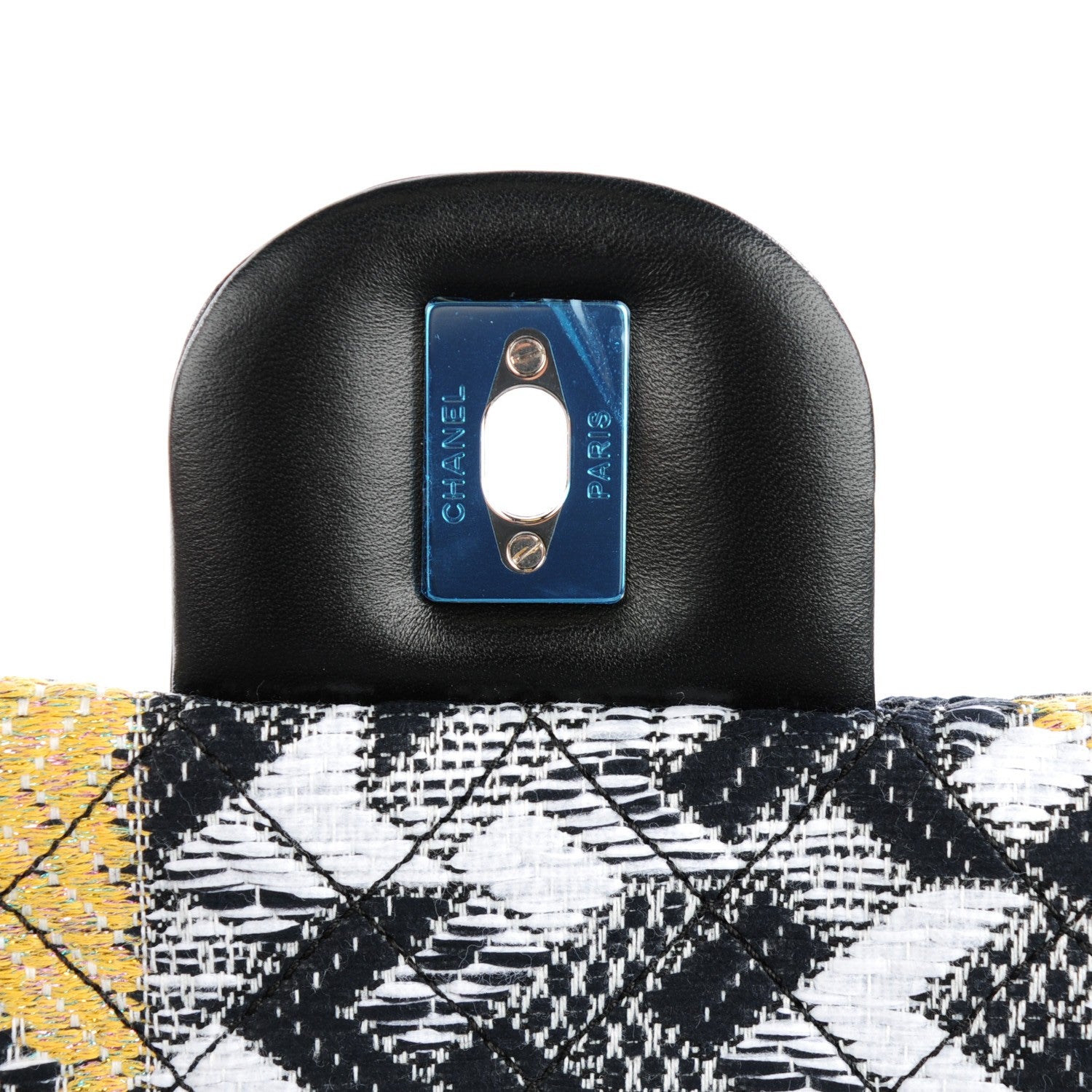 Chanel Tweed Strass Quilted XXL Plane Flap Black White Navy Yellow 15 of 24