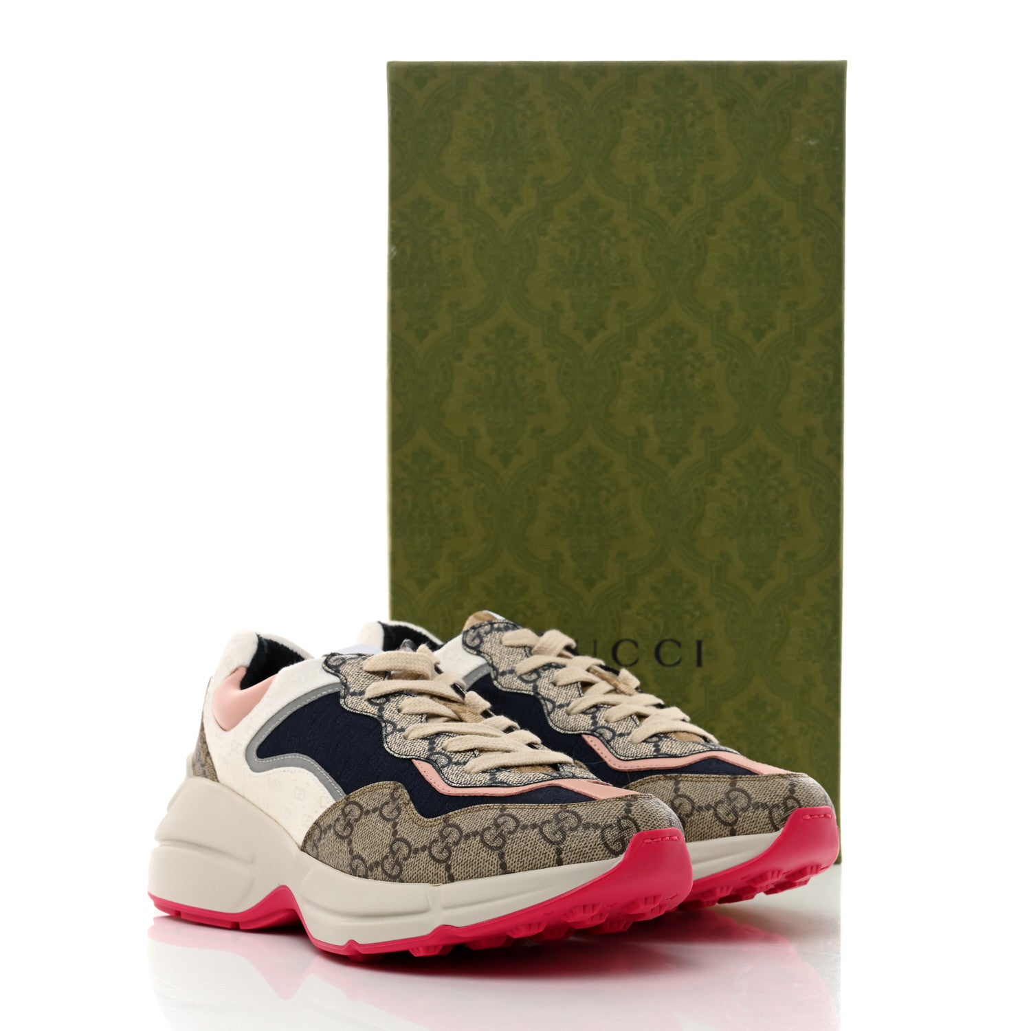 Gucci GG Supreme Monogram Mix Monogram Womens Rhyton Sneakers 38 London Blue Beige Pale Pink 8 of 8