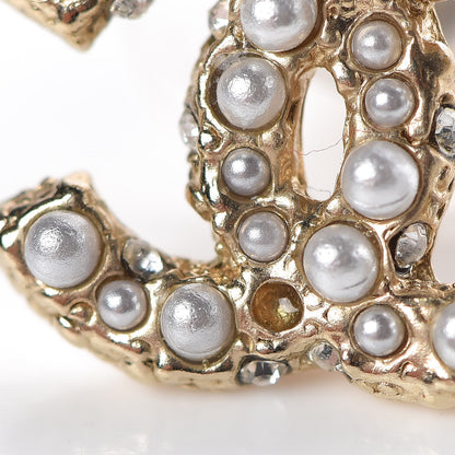Chanel Pearl Crystal CC Earrings Light Gold 4 of 5