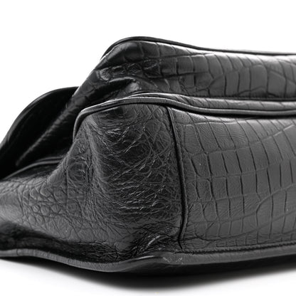 Saint Laurent Crocodile Embossed Lambskin Monogram Medium Niki Chain Satchel Black 9 of 14