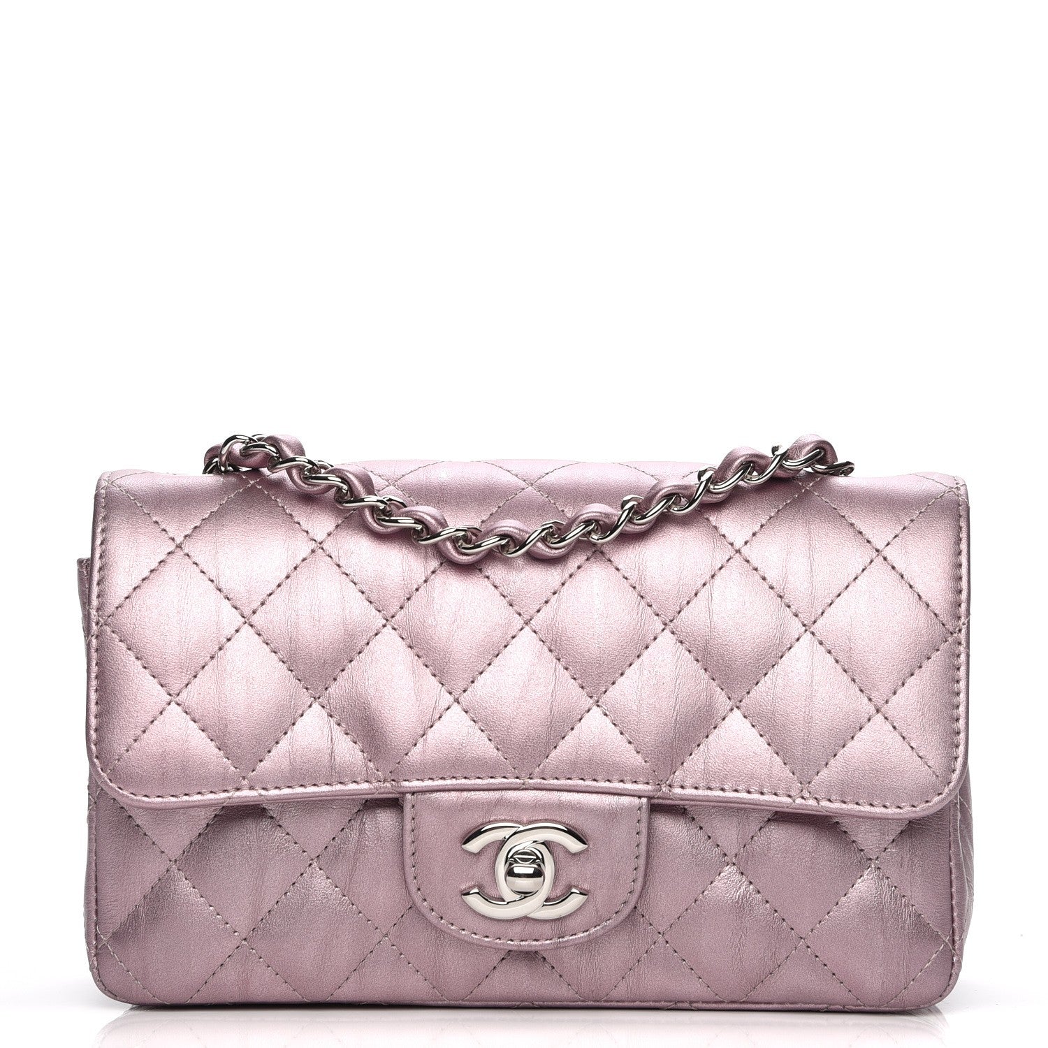 Chanel Metallic Calfskin Quilted Mini Rectangular Flap Pink 1 of 8