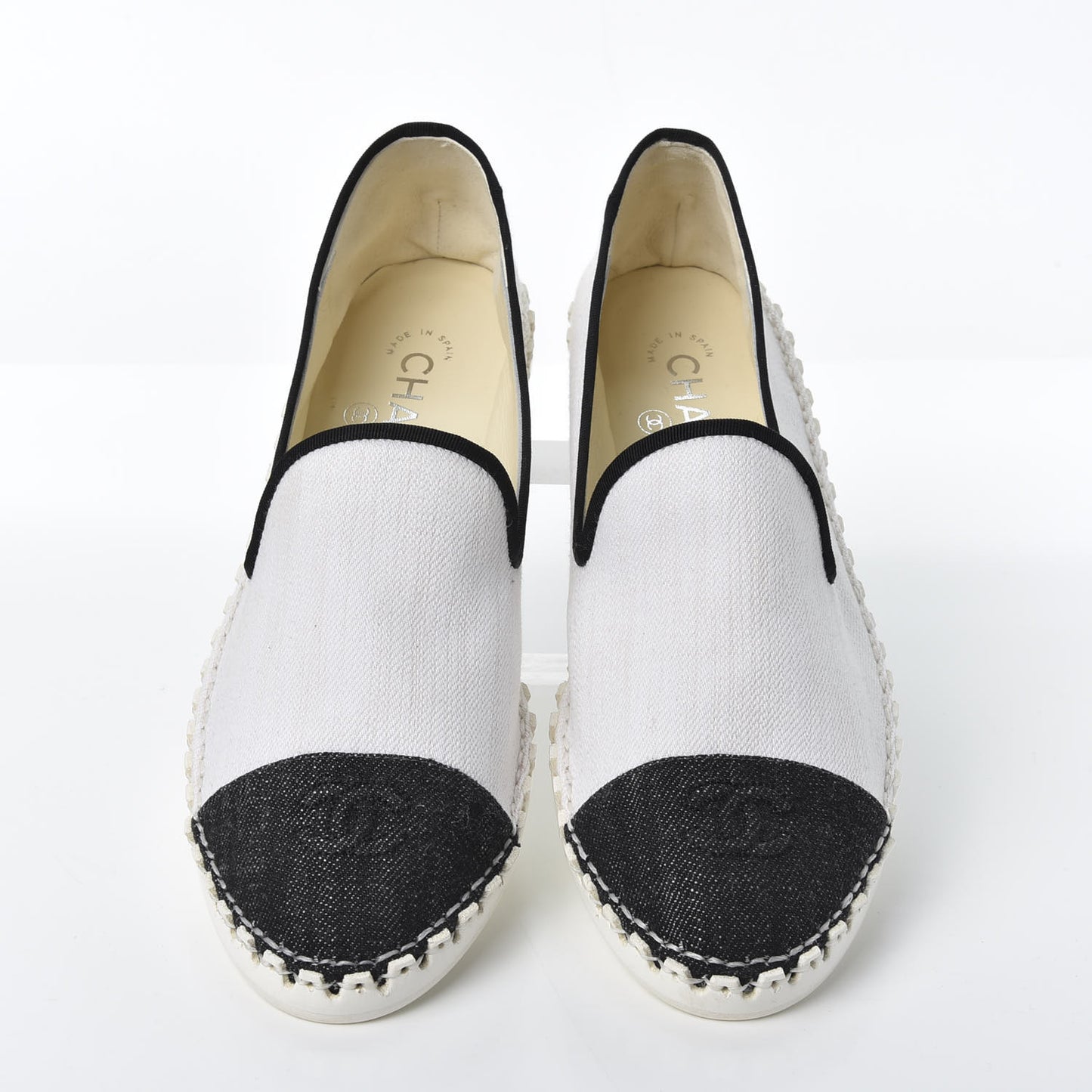 Fabric Chain CC Mocassin Loafer 40 White Navy