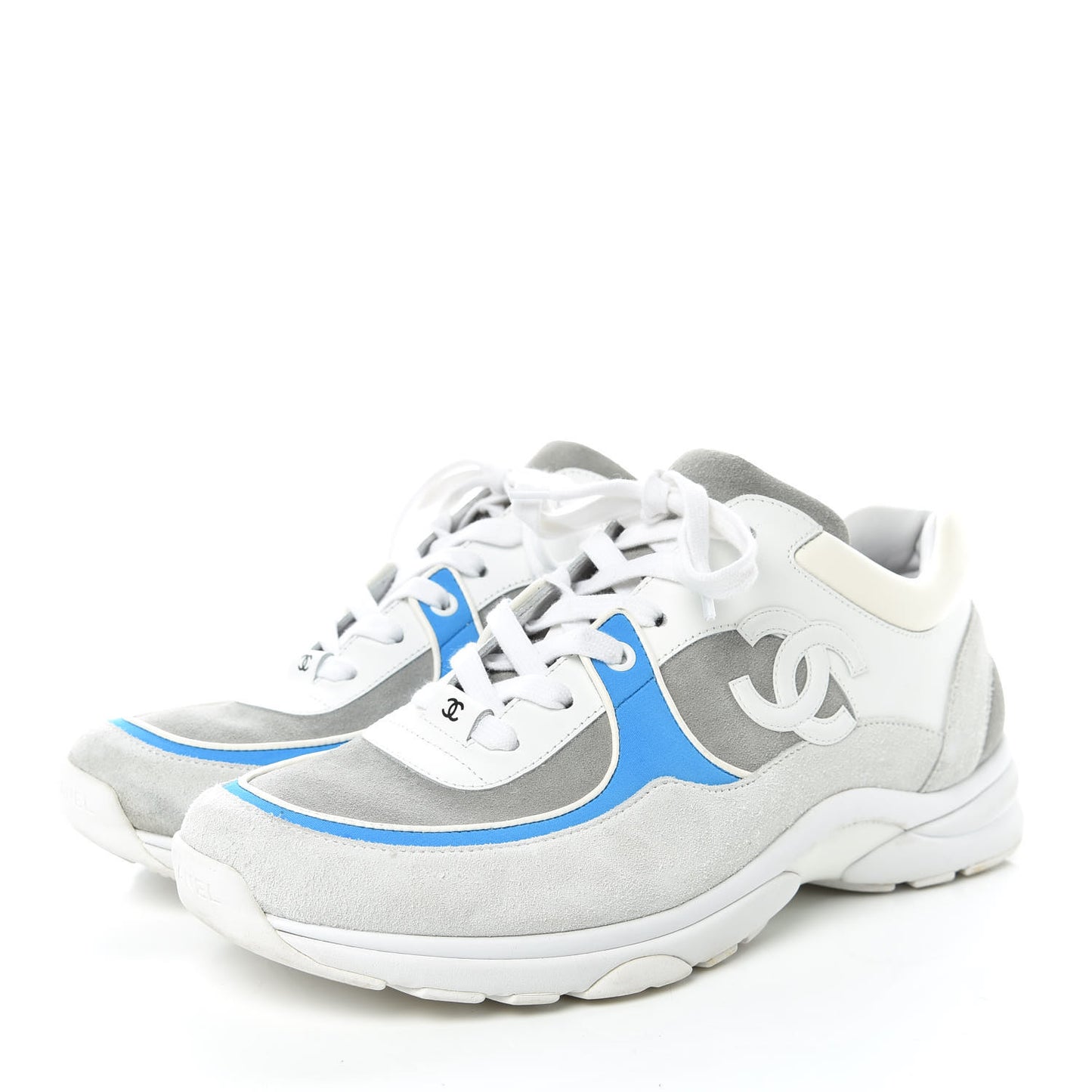 Suede Calfskin Mens CC Sneakers 43 White Grey Blue
