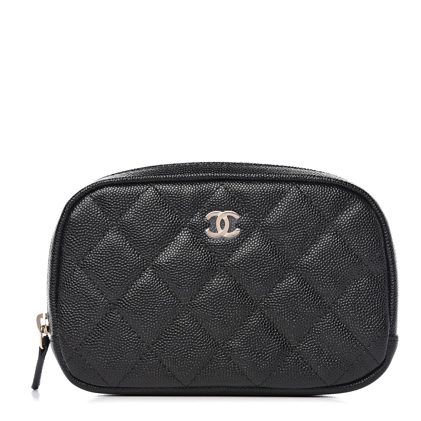 Caviar Quilted Small Curvy Pouch Cosmetic Case Black