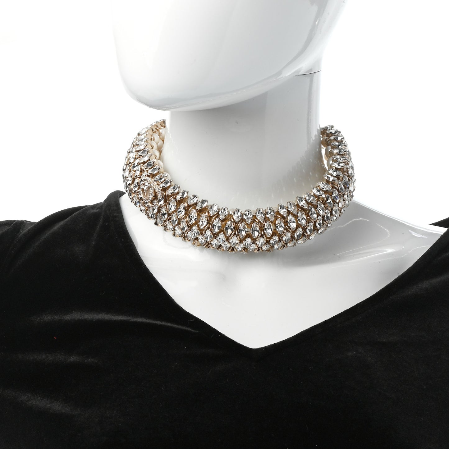 Pearl Crystal CC Choker Necklace Gold