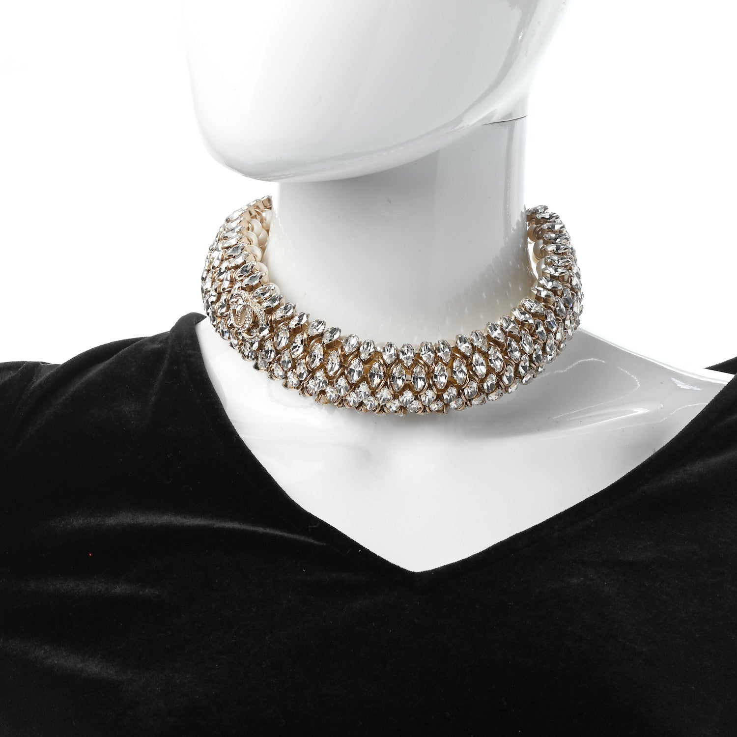 Chanel Pearl Crystal CC Choker Necklace Gold 2 of 5