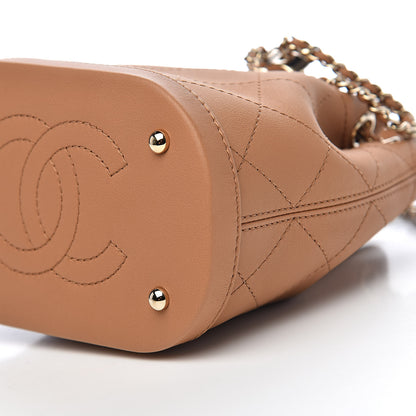 Chanel Calfskin Stitched Chain Bucket Bag Beige 9 of 11