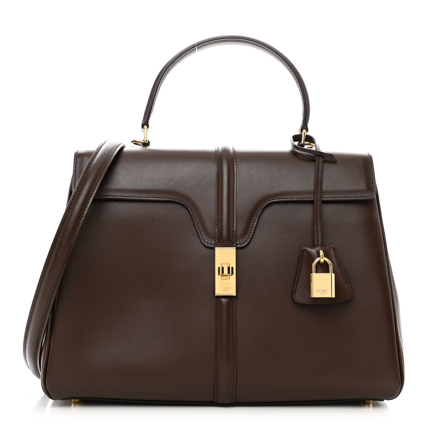 Satinated Calfskin Medium 16 Top Handle Bag Brown